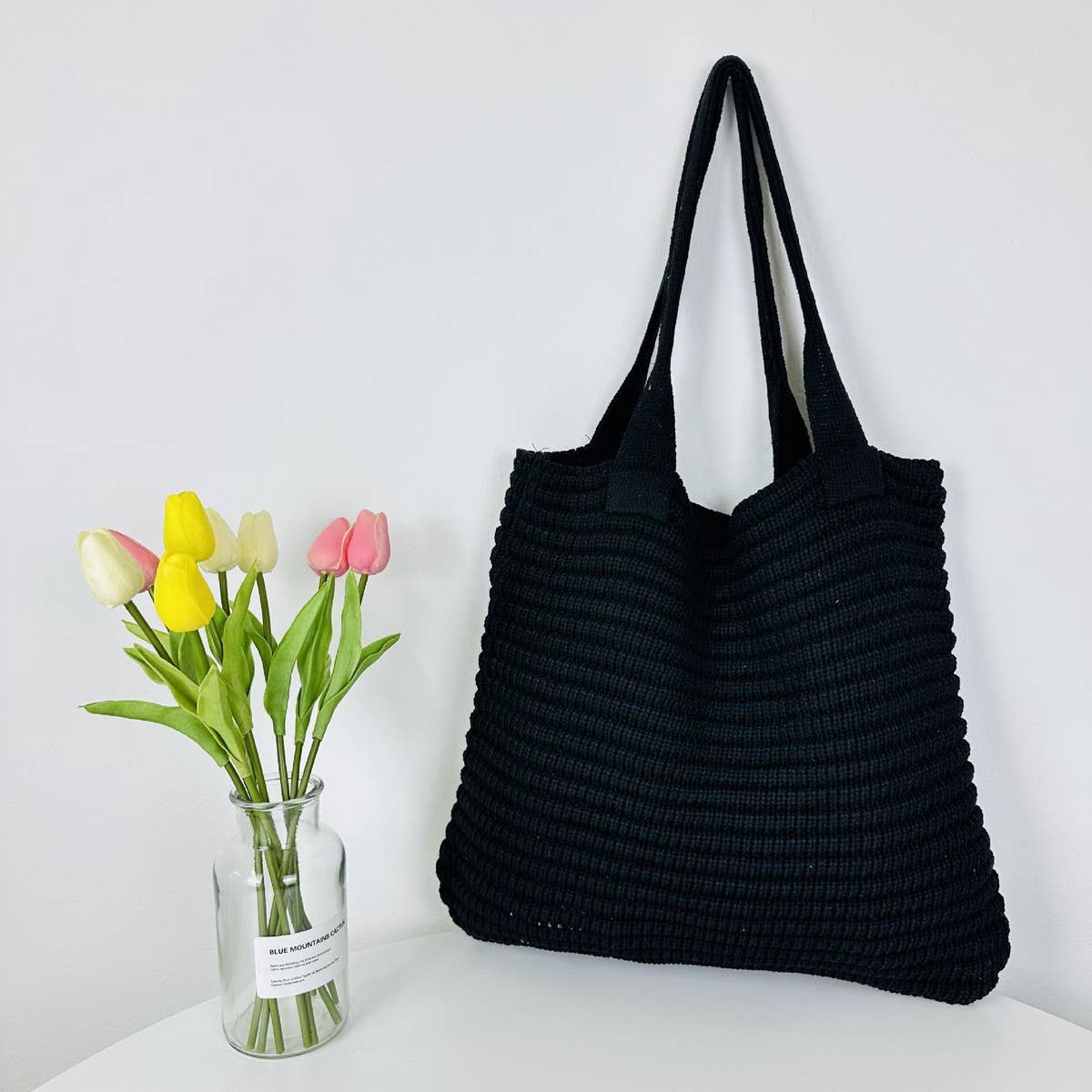 Cwab4574_Solid Color Large Capacity Knitted Shoulder Bag