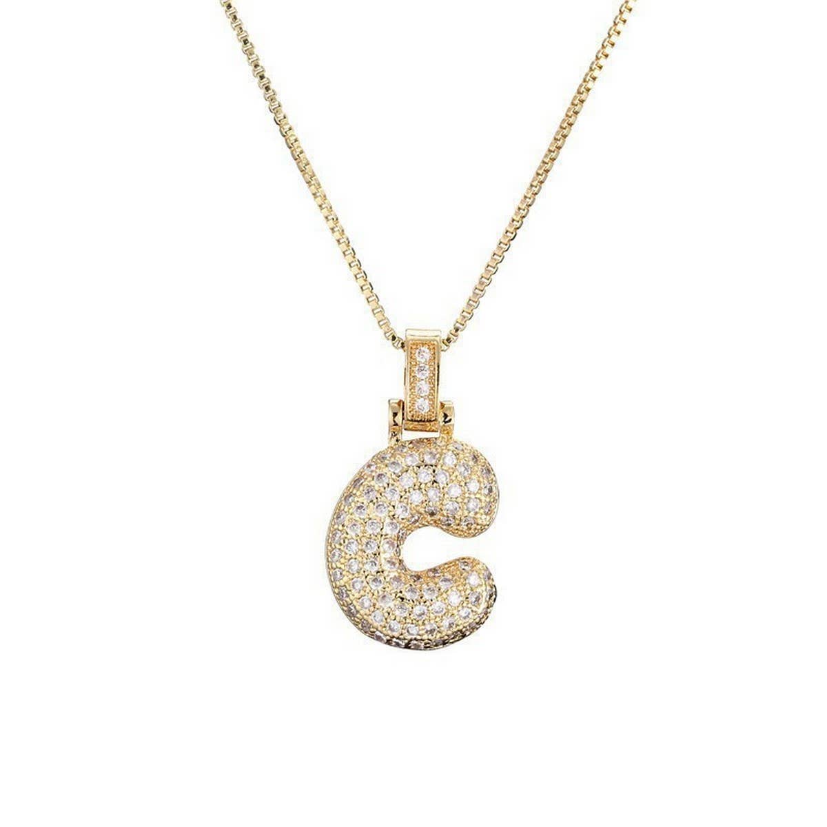 COPPER ZIRCONIA 26 LETTERS PENDANT NECKLACE_CWMM5866