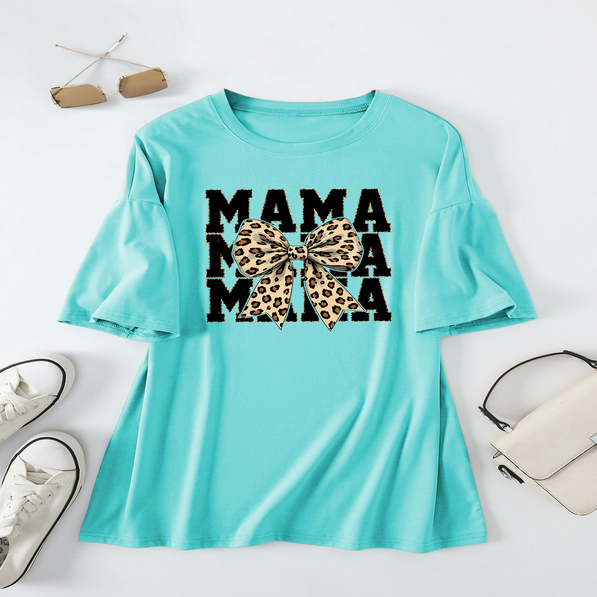 LEOPARD BOW PRINT T SHIRT LOOSE FIT FOR WOMEN_CWTTS1461