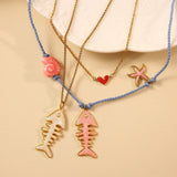 OCEAN STYLE FISH NECKLACE WITH SEA CHARMS_CWMM8806