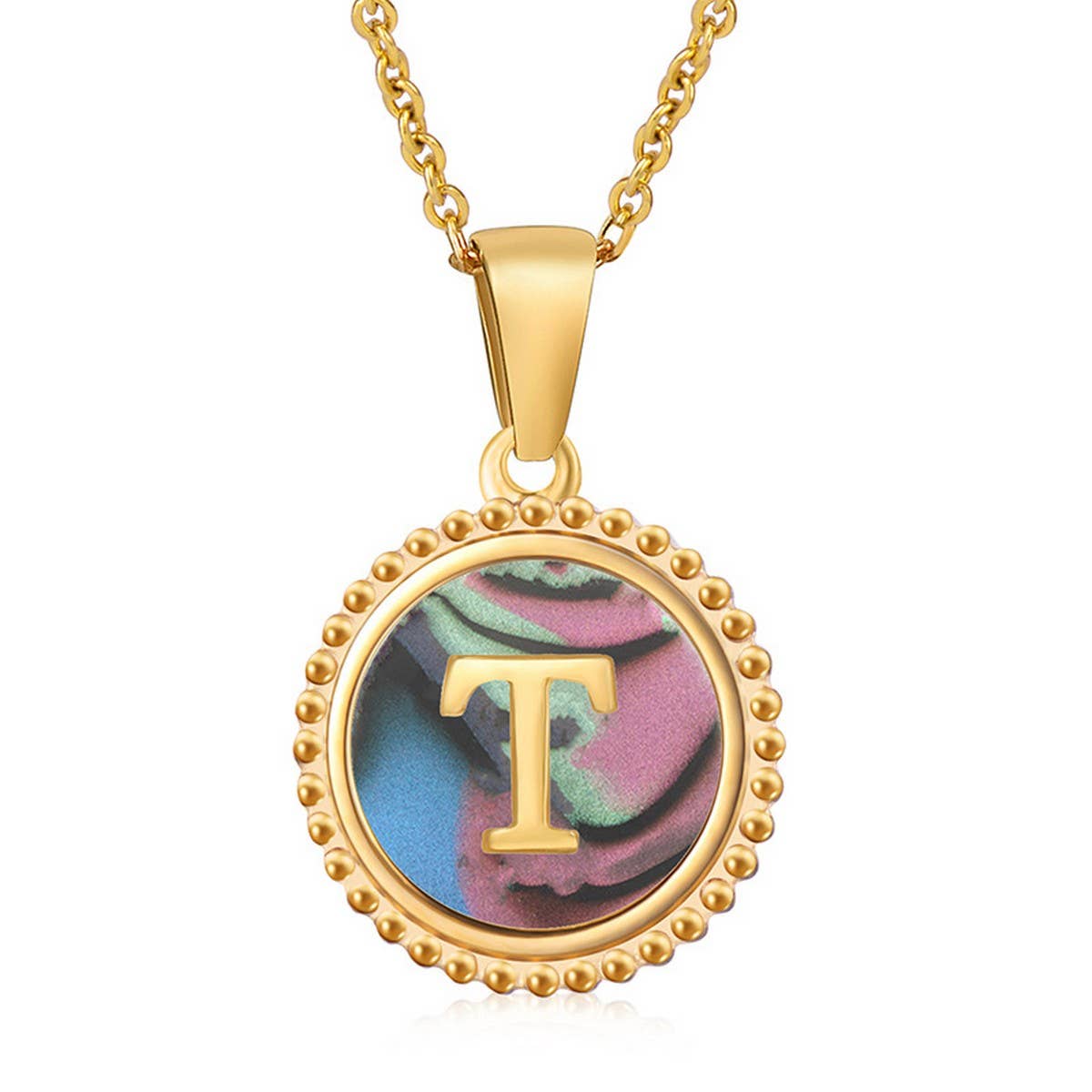 Cwaje1942_Simple Round Colorful Shell Letter Necklace