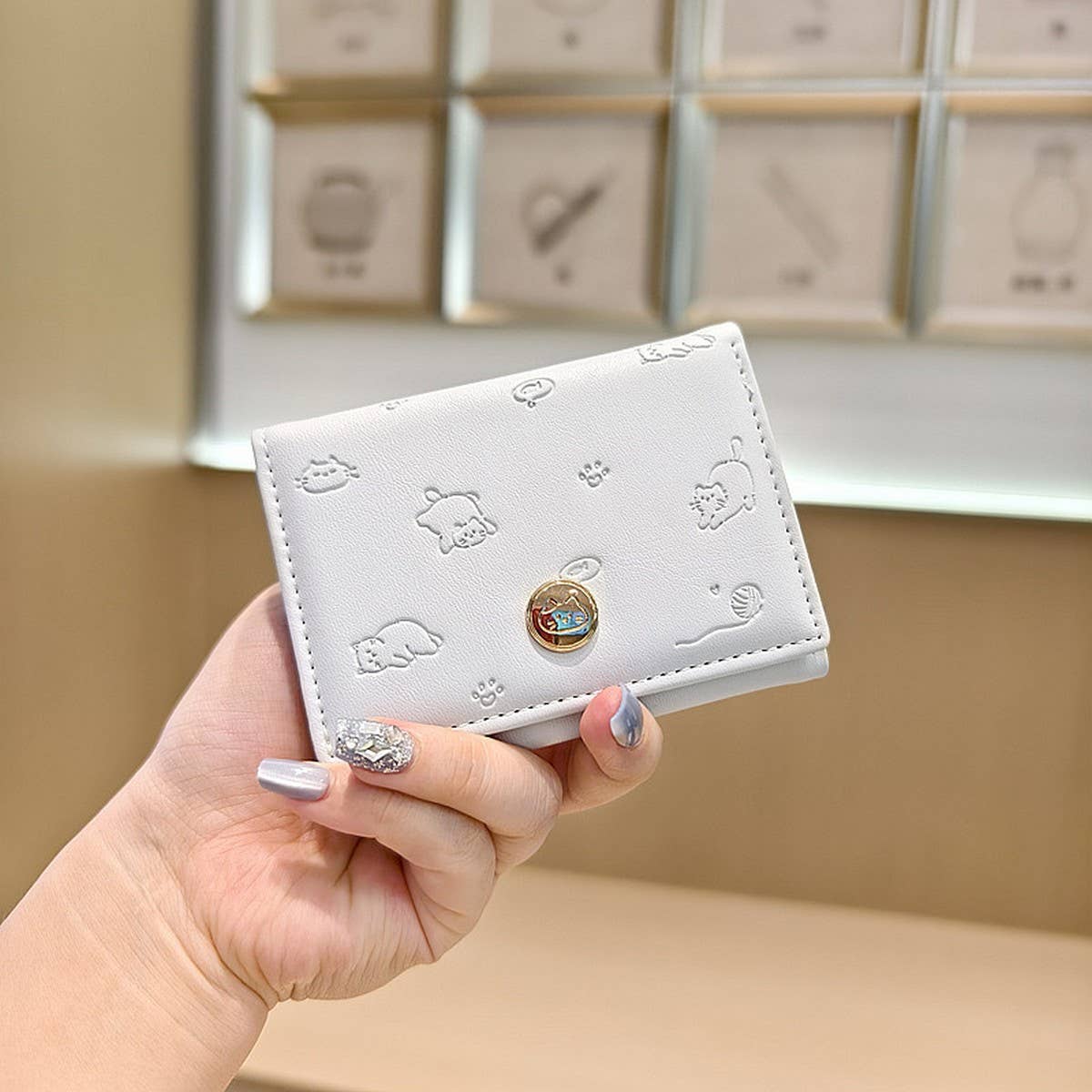 Cute Cat Embossed Mini Trifold Wallet For Students_Cwab06230