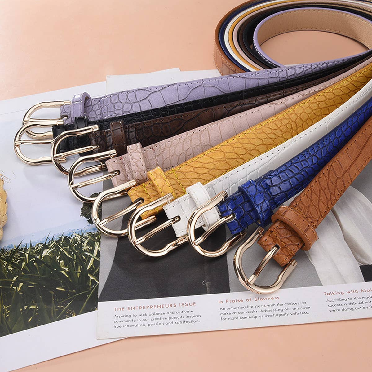 SIMPLE STONE PATTERN BUCKLE BELT_CWABE0590