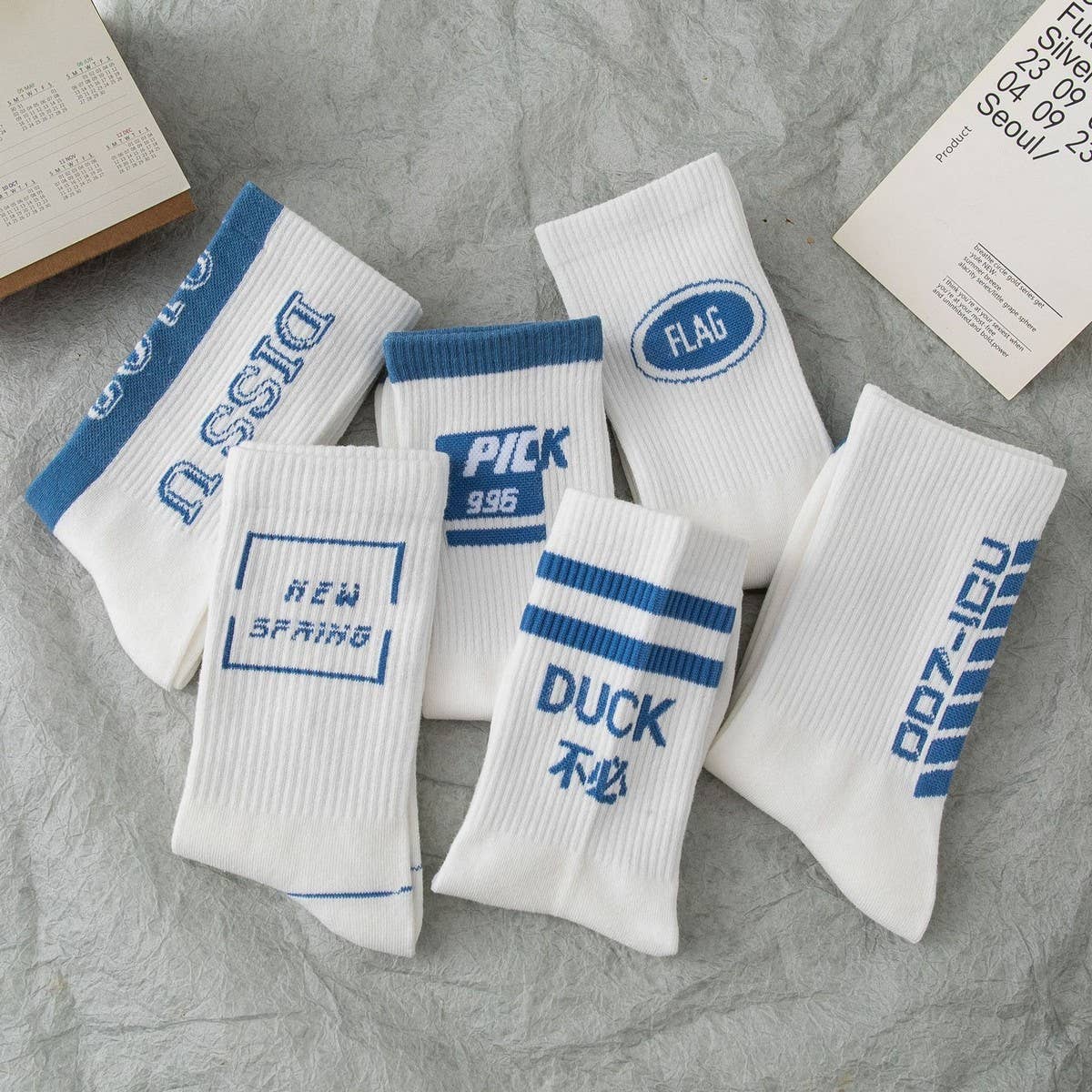 COTTON BREATHABLE LETTER SPORTS MID CALF SOCKS_CWMS1417