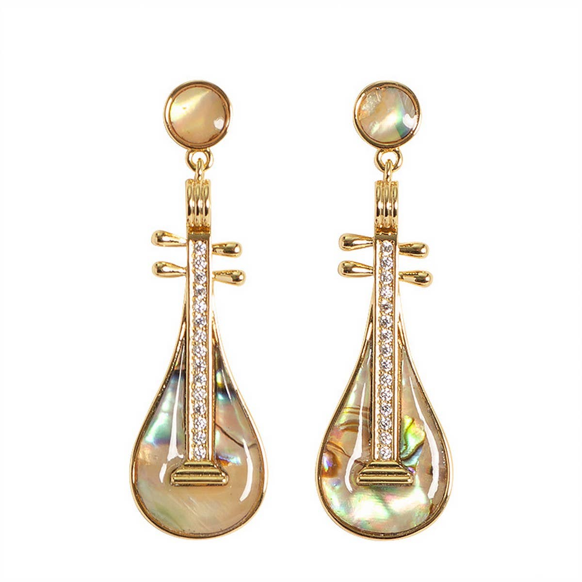 DIAMOND ENCRUSTED ABALONE PIPA PENDANT EARRINGS_CWMM4286