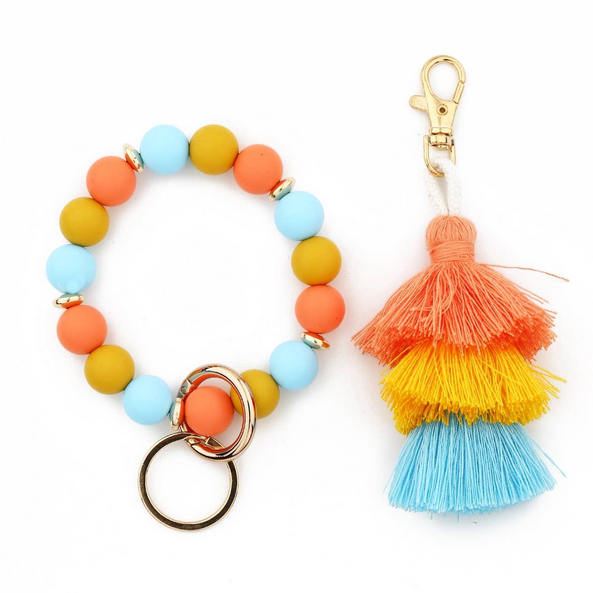 Womens Tassel Silicone Bead Keychain Bracelet_Cwab5029