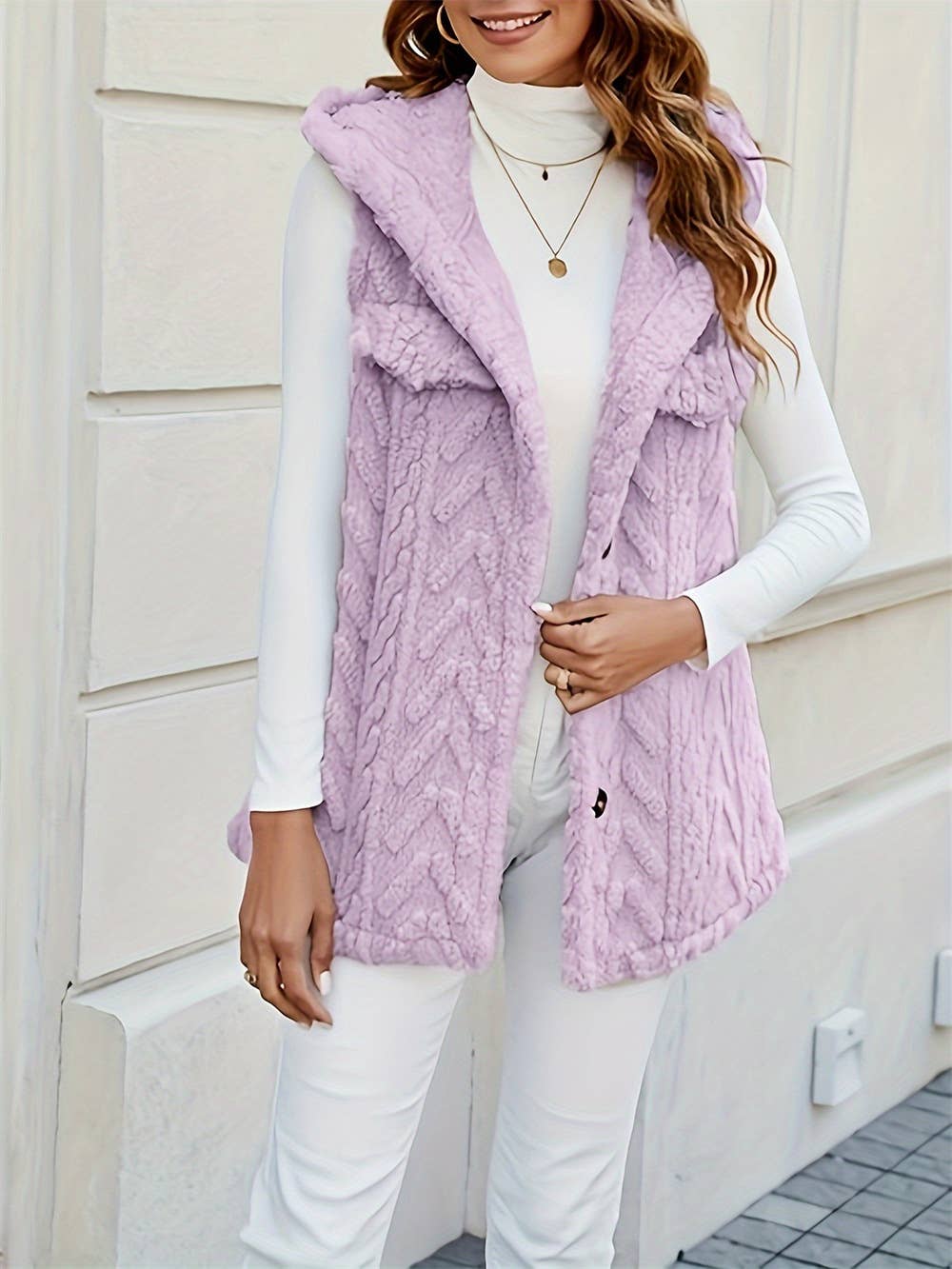 Warm Stylish Plush Hooded Cardigan Vest
