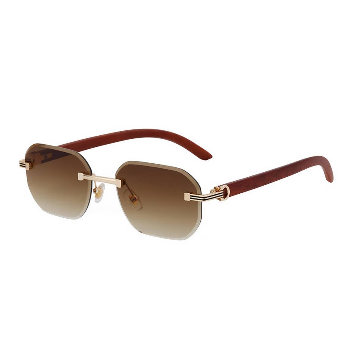 CUT EDGE RIMLESS FAUX WOOD GRAIN TEMPLE SUNGLASSES_CWASG0617