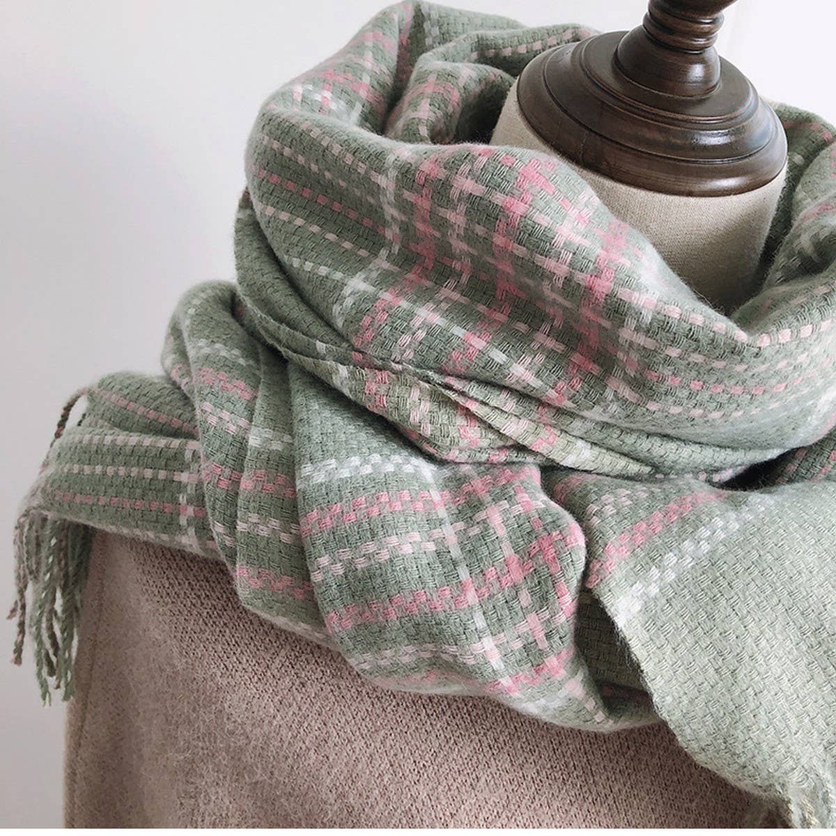 PLAID FAUX CASHMERE SCARF THICK WARM WINTER WRAP_CWASC1453