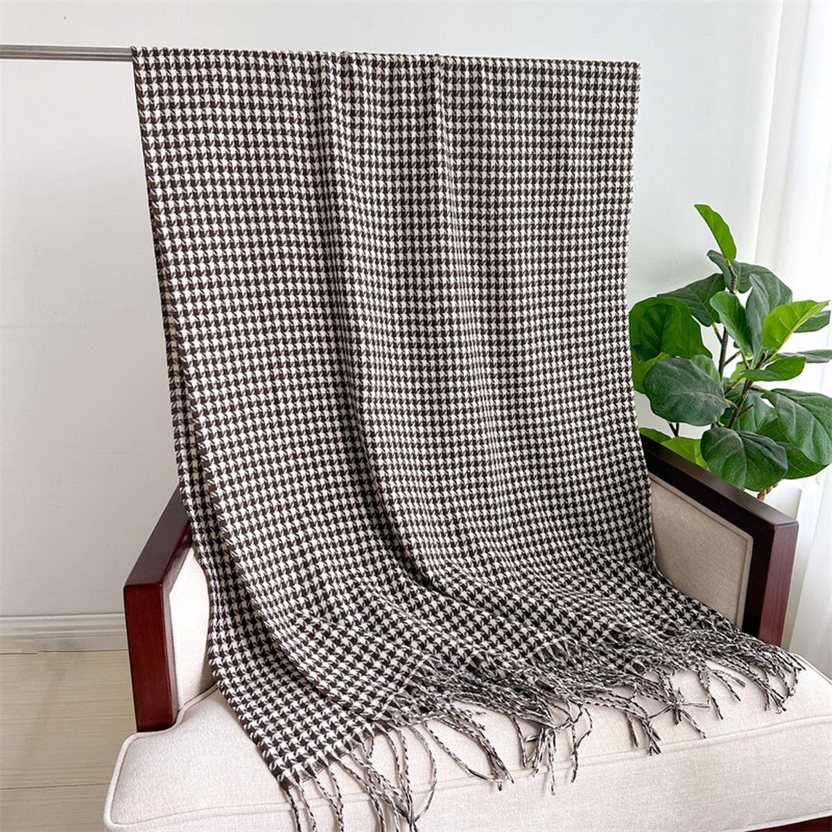 Vintage Houndstooth Faux Cashmere Scarf-Long Wrap_Cwasc1445