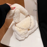 Winter Pearl Chain Hand Tote Shoulder Plush Bag_Cwab3988