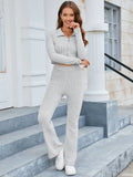 Zip-Up Cardigan Wide-Leg Pants Two-Piece Set