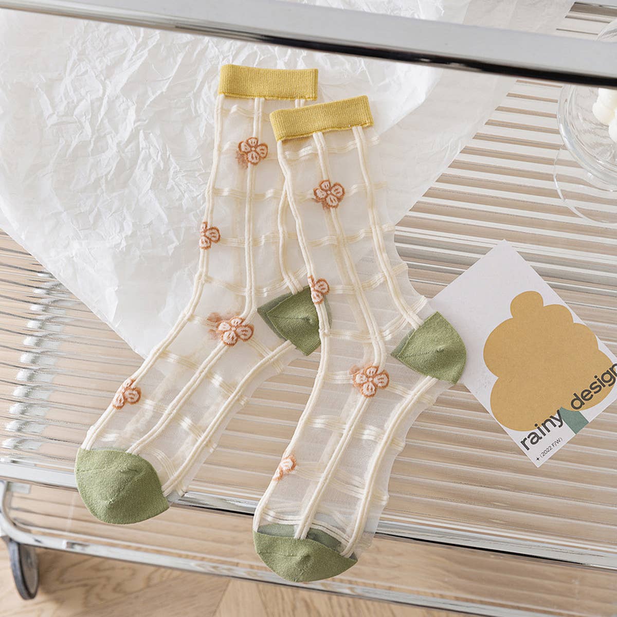FLORAL SUMMER SHEER MESH SOCKS FOR WOMENS_CWMS0444