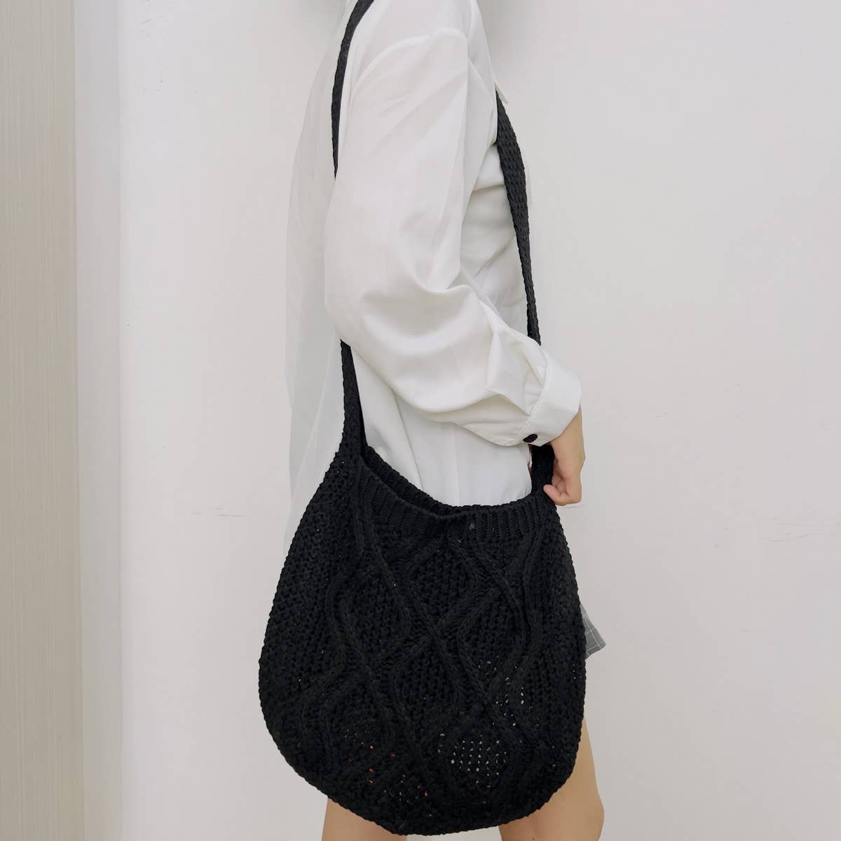 Cwab4573_Solid Knit Twist Vintage Tote Crossbody Bag