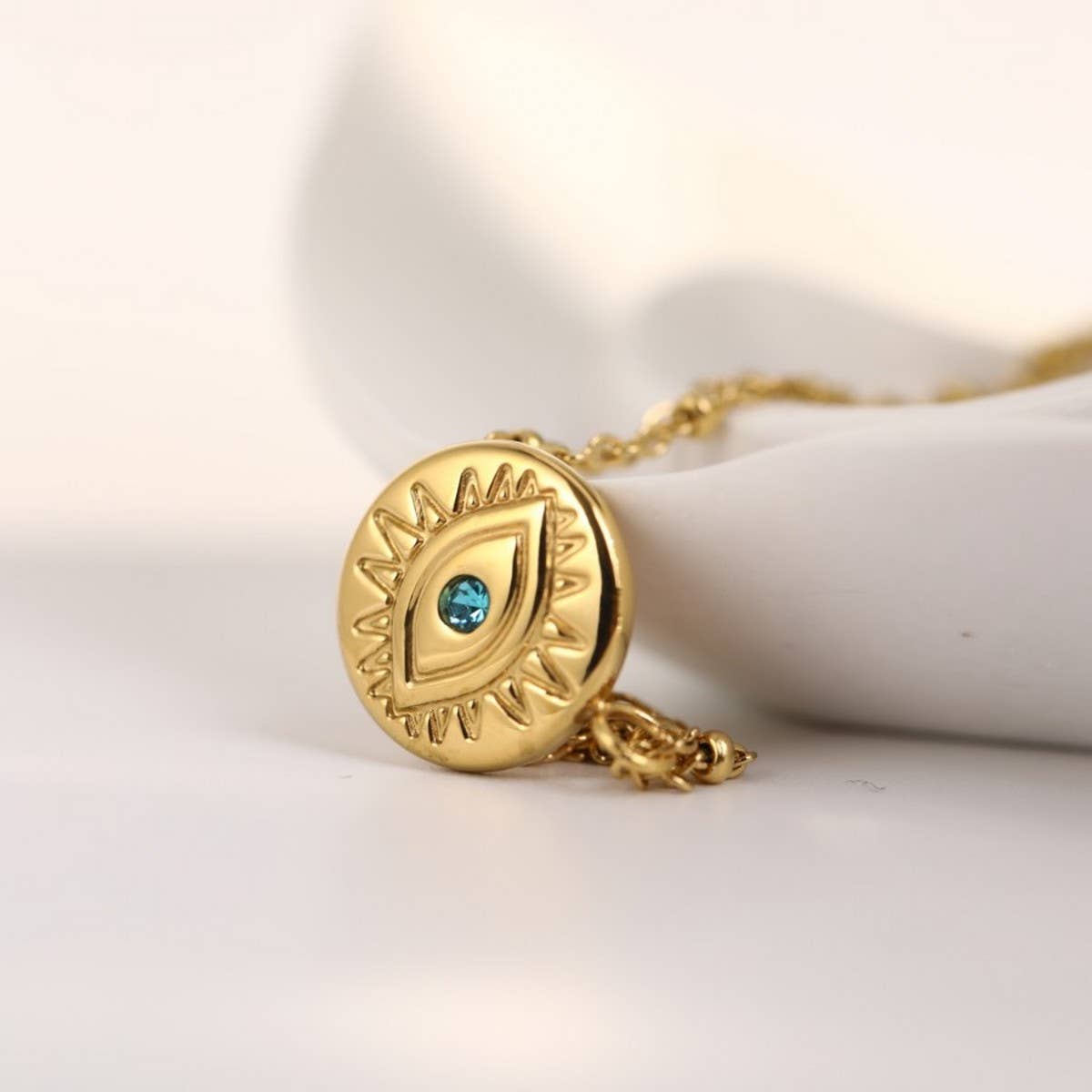 EVIL EYE STAINLESS STEEL GOLD PLATED NECKLACE_CWMM3827