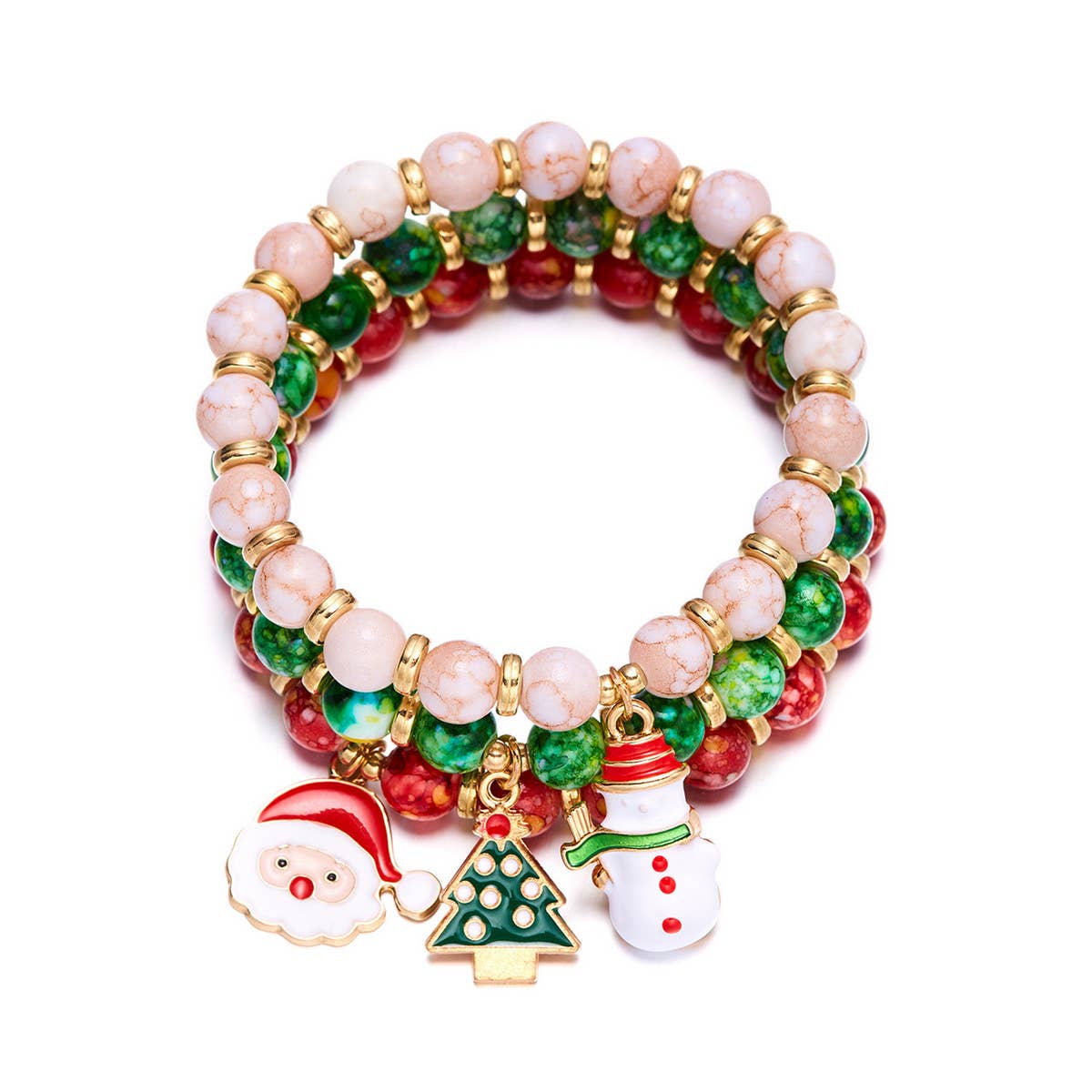 CHRISTMAS TREE SNOWMAN BEADED BRACELET_CWAJE2384