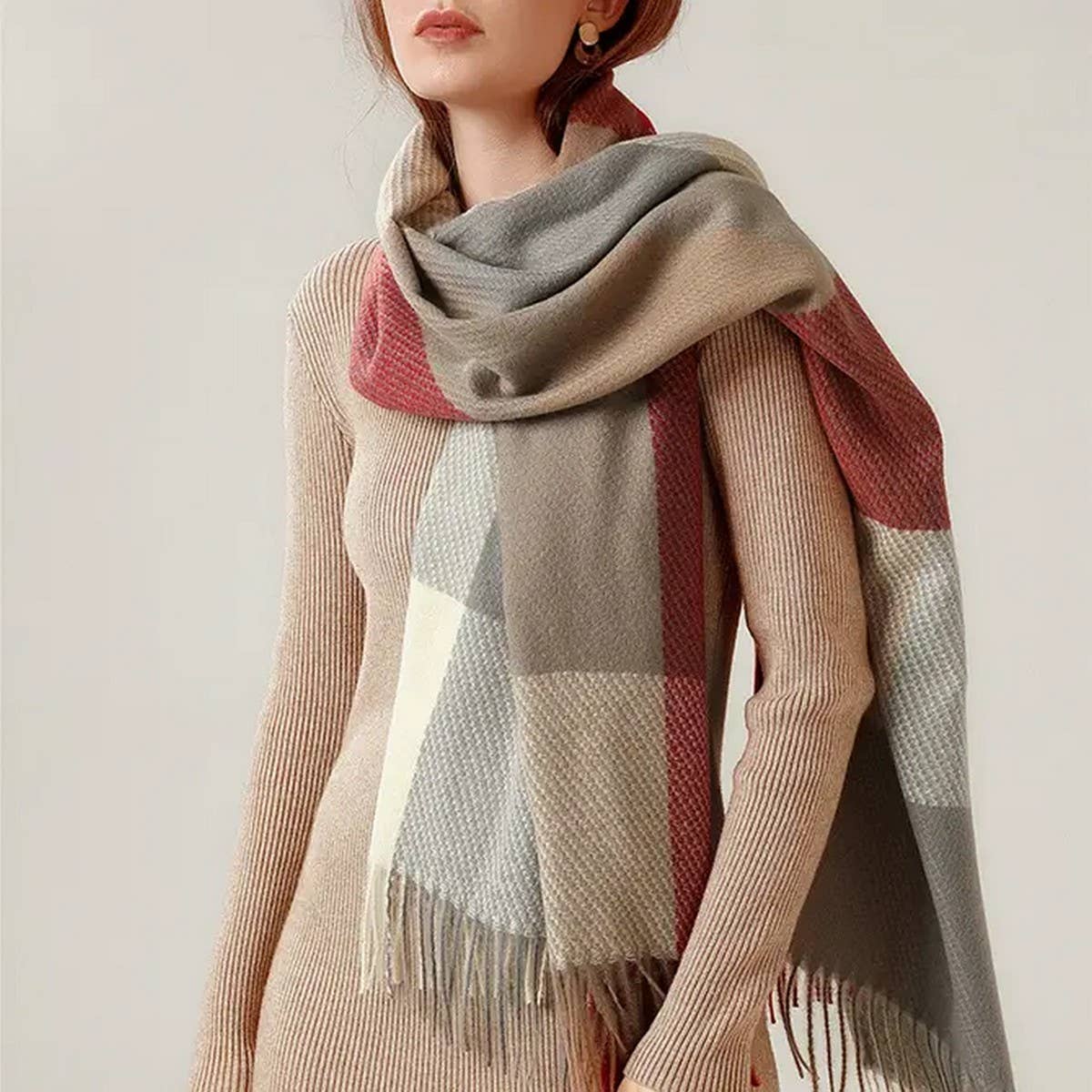 AUTUMN WINTER PLAID THICK SHAWL SCARF_CWASC0176
