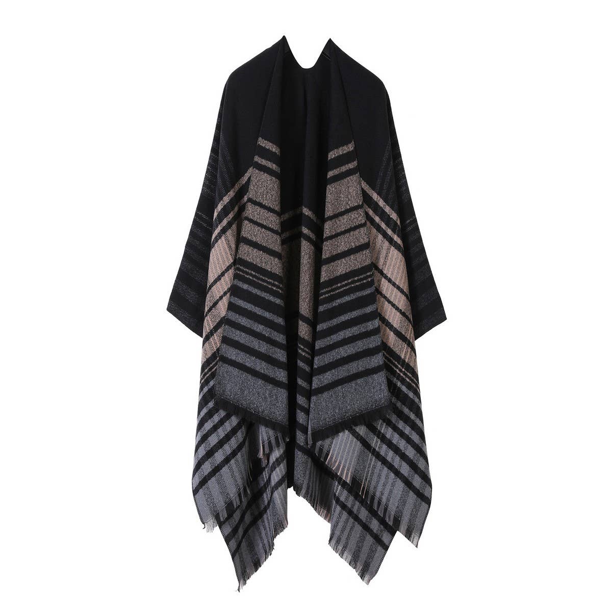 LINE PLAID SPLIT SHAWL THICK LARGE SIZE SCARF CAPE_CWASC2233