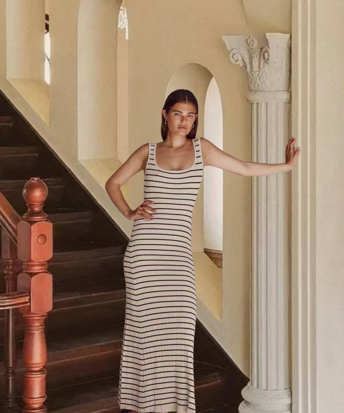 Vacation Colorblock Sexy Knit Stripe Beach Dress