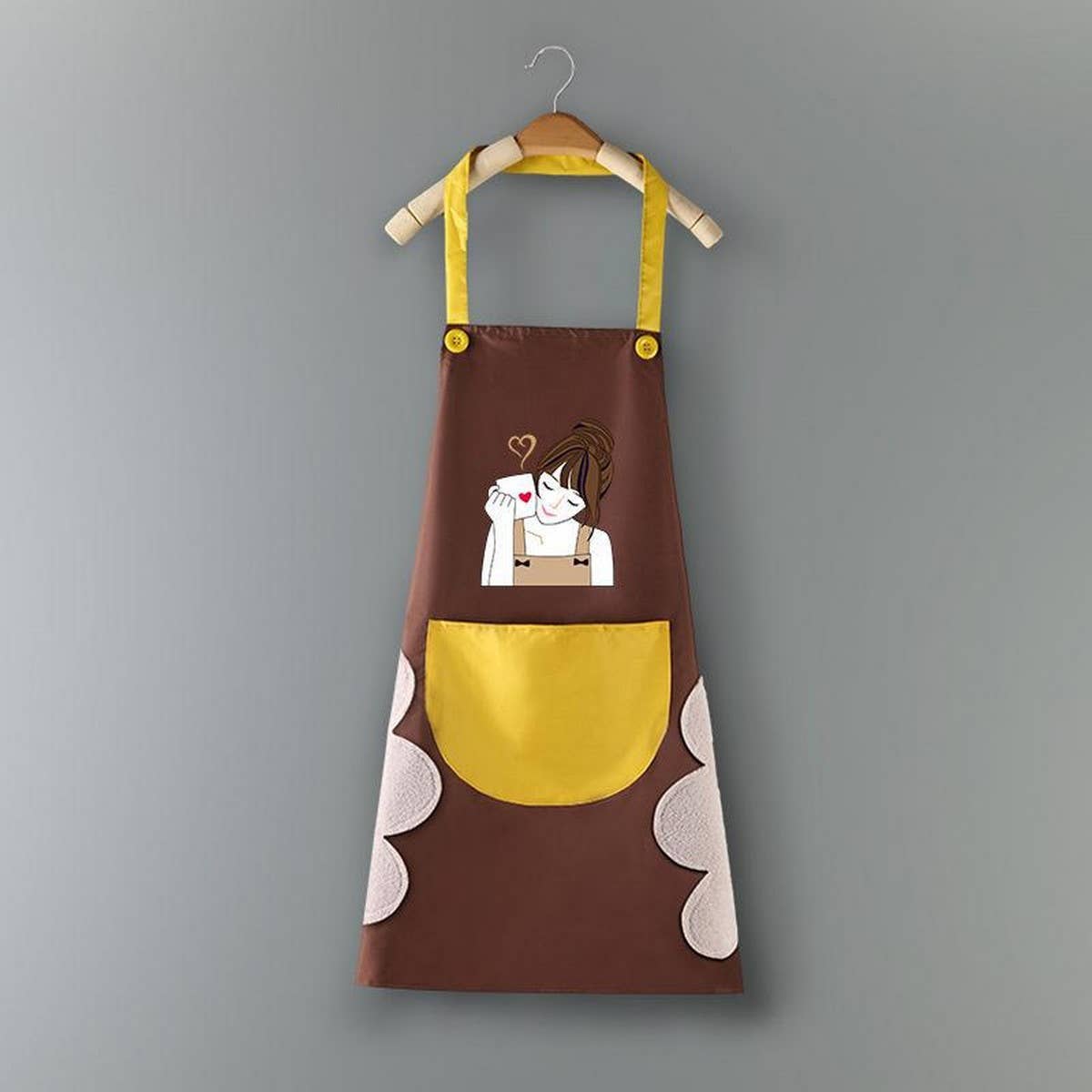 COFFEE GIRL PRINT SUMMER THIN APRON WITH POCKETS_CWMM2047