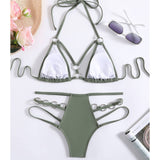 METAL RING BIKINI SET SOLID COLOR SWIMSUIT_CWMW0717