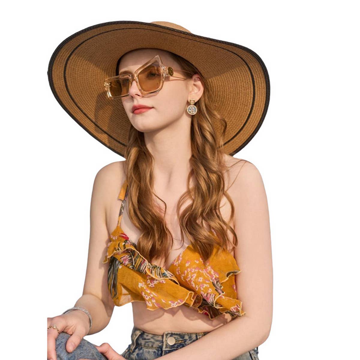 BROWN SUN PROTECTION STRAW HAT_CWAH1342