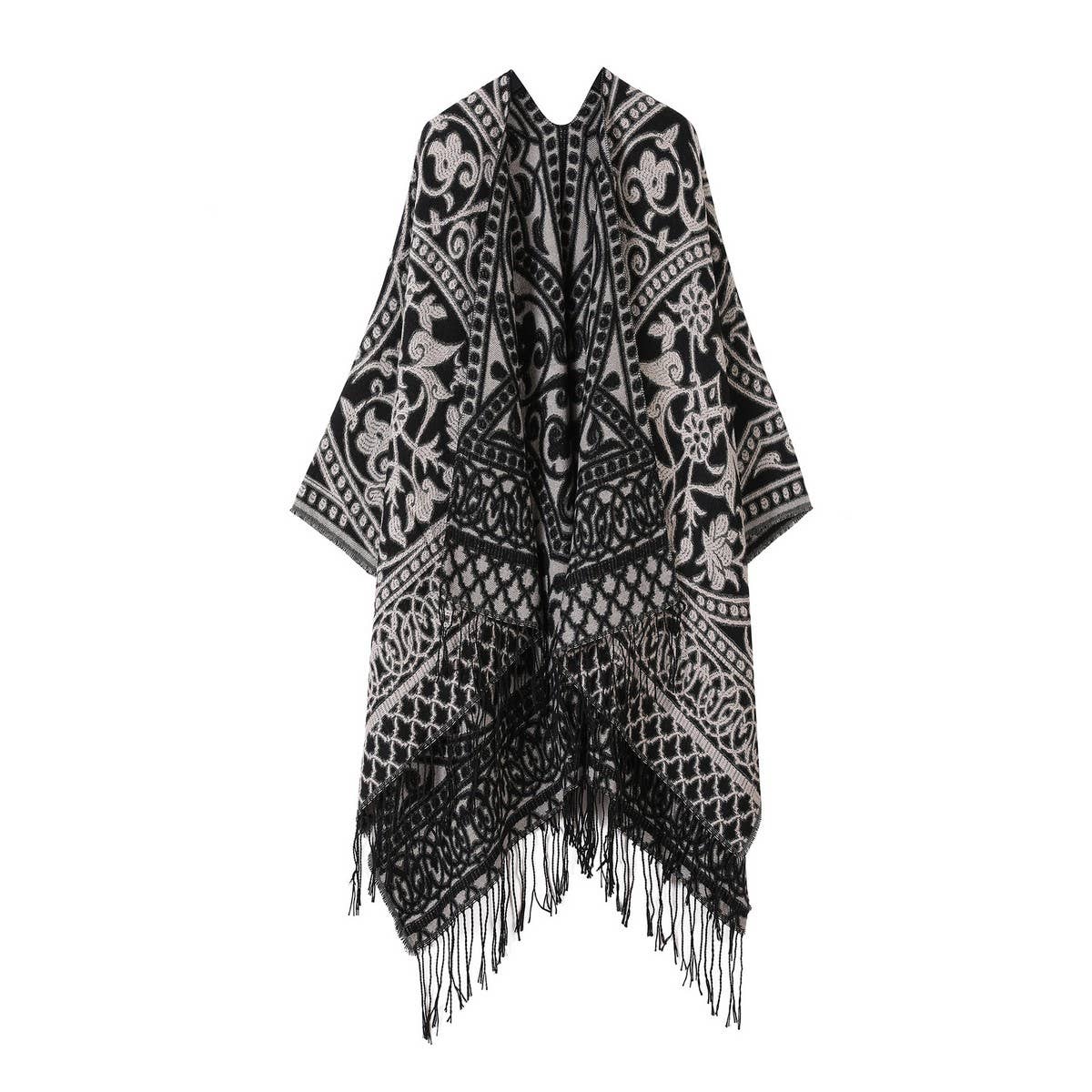 Warm Faux Cashmere Tassel Scarf Cape Shawl_Cwasc2168