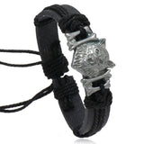 Vintage Braided Wolf Head Leather Bracelet_Cwmm4477