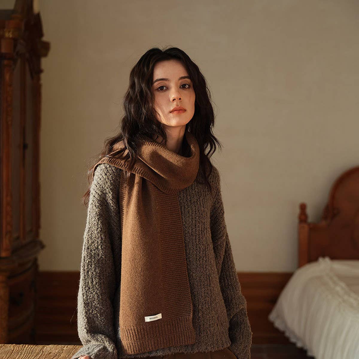 100% WOOL SOLID STRIPED KNIT SCARF UNISEX_CWASC2333