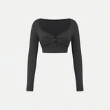 V-Neck Crop Sexy Short Long-Sleeved Top