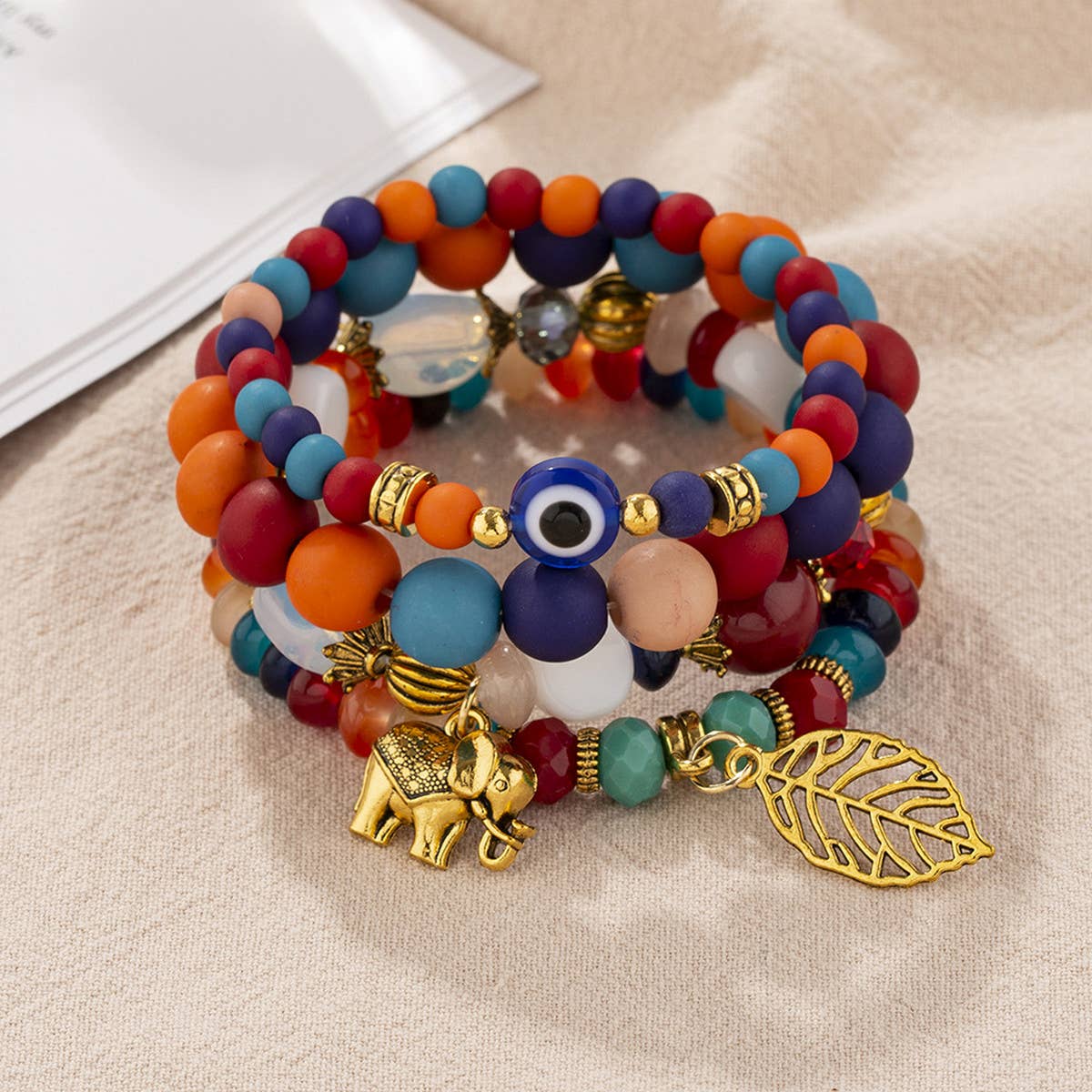 MULTI LAYERED ELEPHANT LEAF BEAD BRACELET_CWAHA2472