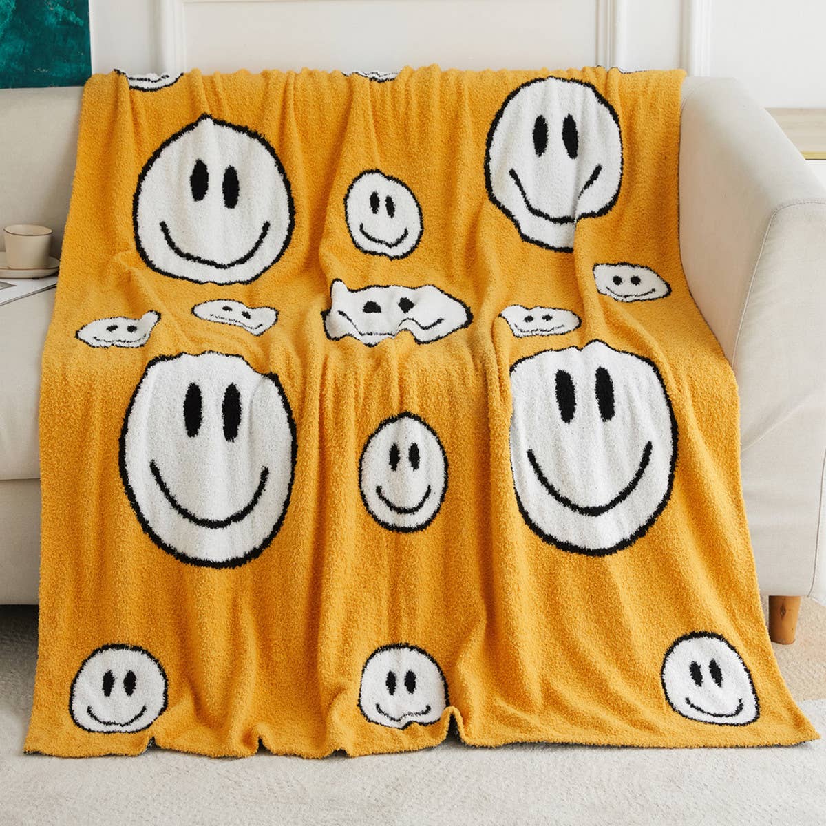 SIMPLE SMILING FACE KNITTED JACQUARD BLANKET_CWMM0324