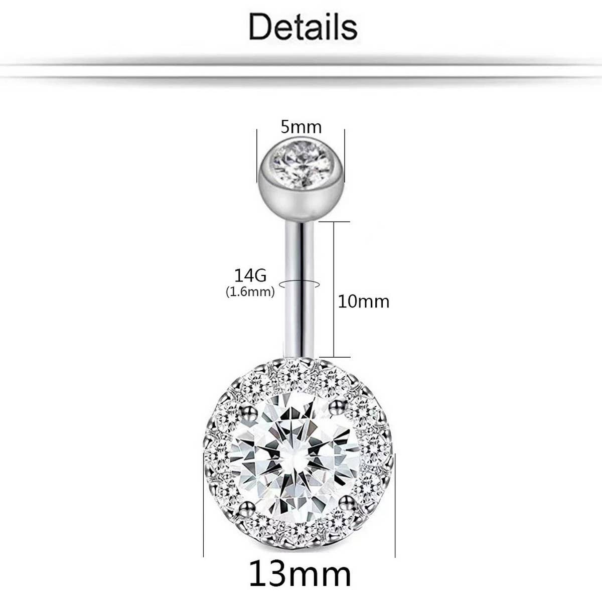 ELEGANT CZ CRYSTAL BELLY RING STAINLESS STEEL_CWMM9323