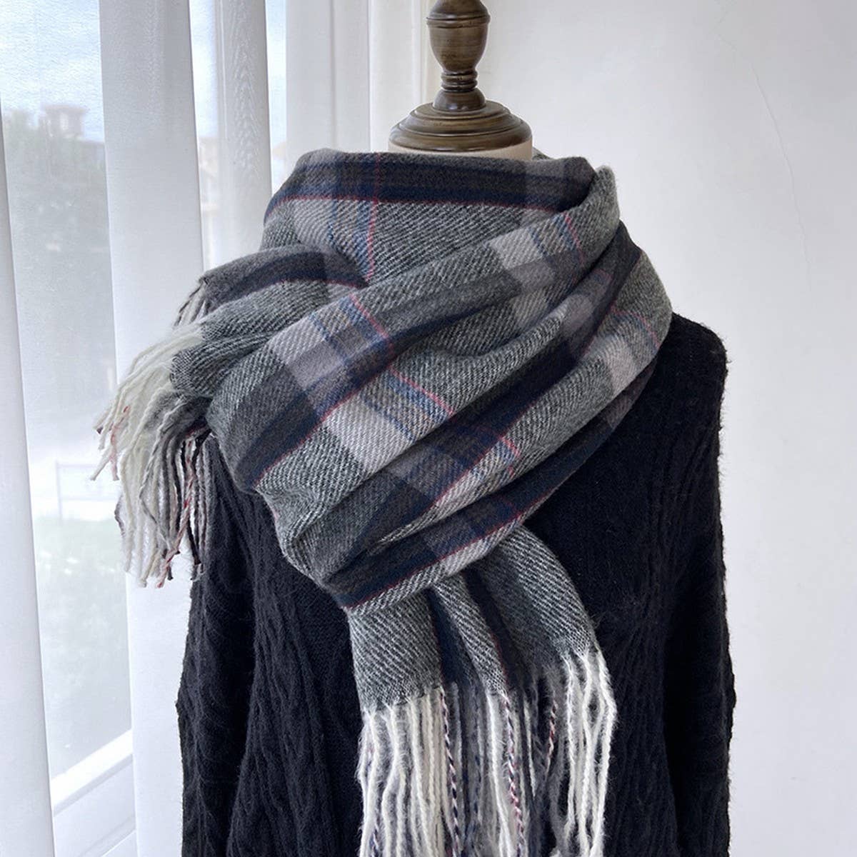 PLAID FAUX CASHMERE MID LENGTH SCARF FOR WINTER_CWASC1456
