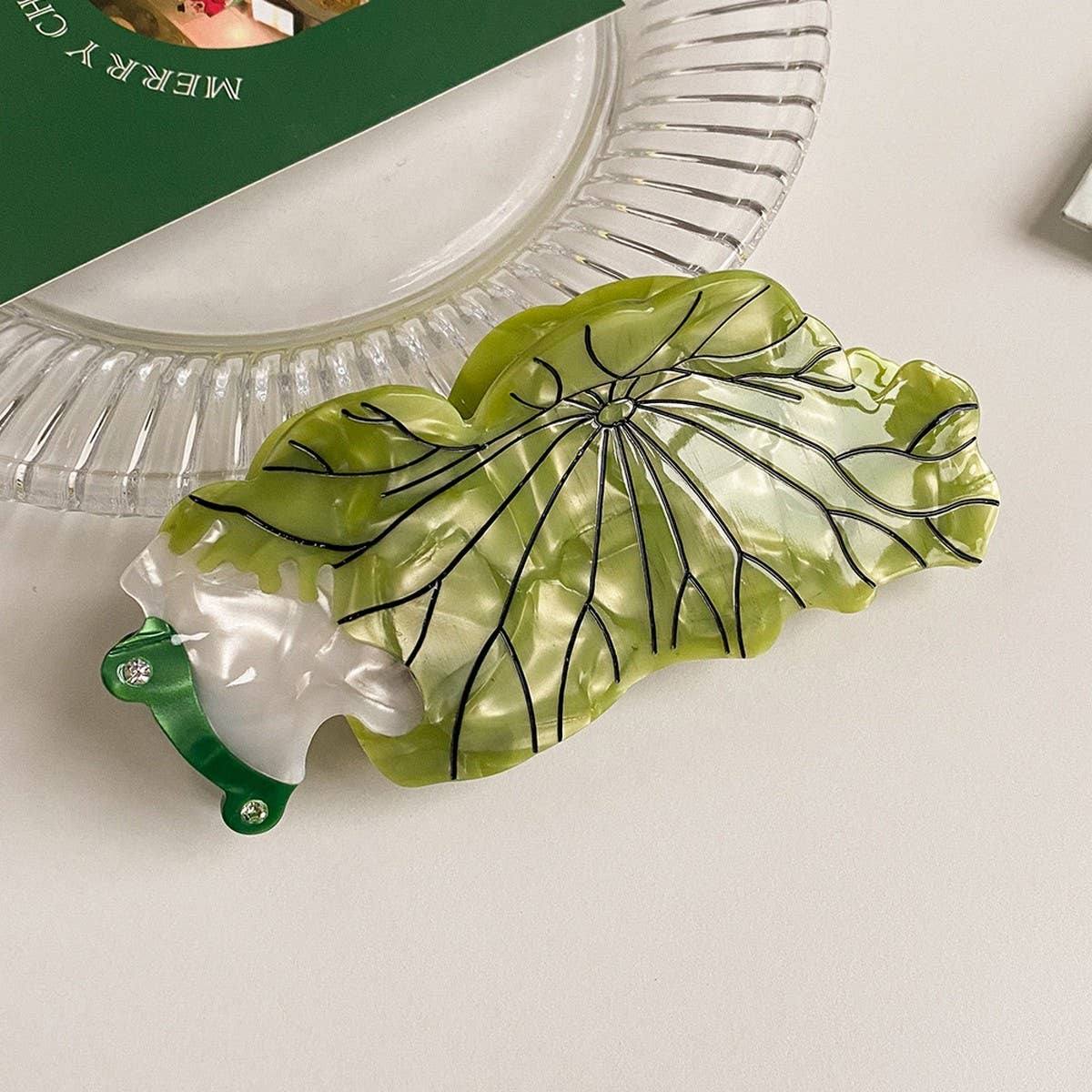 CUTE GREEN FROG GINKGO LEAF HAIR CLIP_CWAHA6013