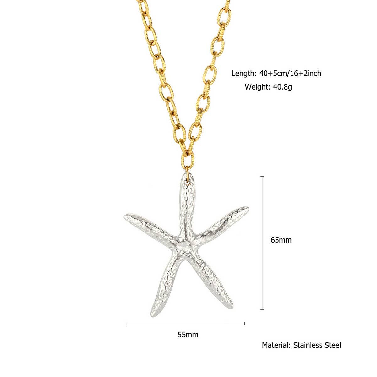 BOLD OCEAN STEEL NECKLACE WITH STARFISH SHELL_CWMM8852
