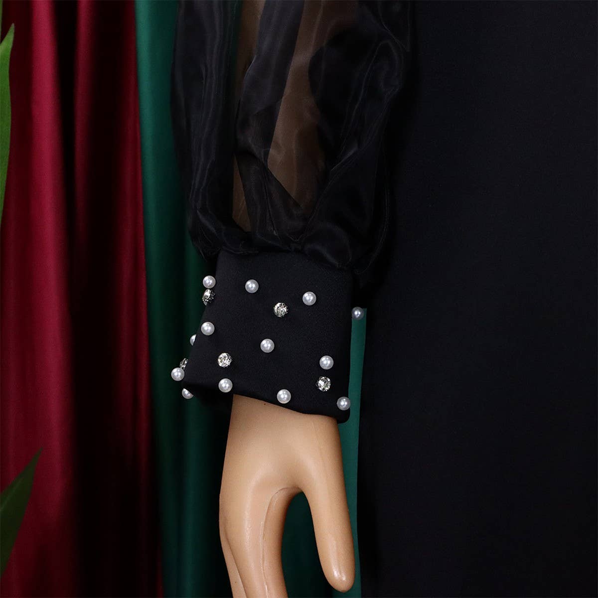 MESH STITCHING BEADED LOOSE PLUS SIZE DRESS_CWDSD6087