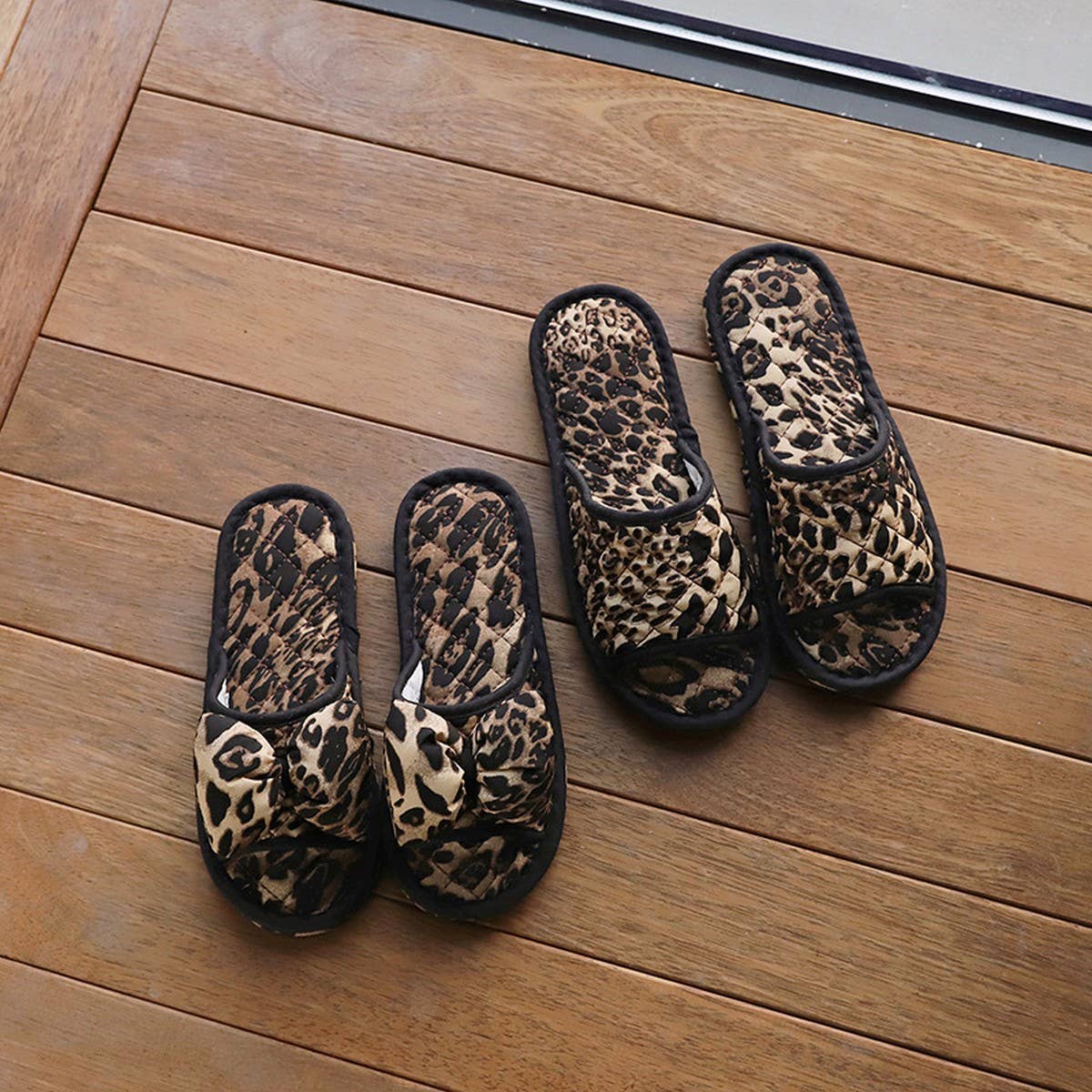 LEOPARD BOW INDOOR SLIPPERS NON SLIP QUIET_CWSHF0197
