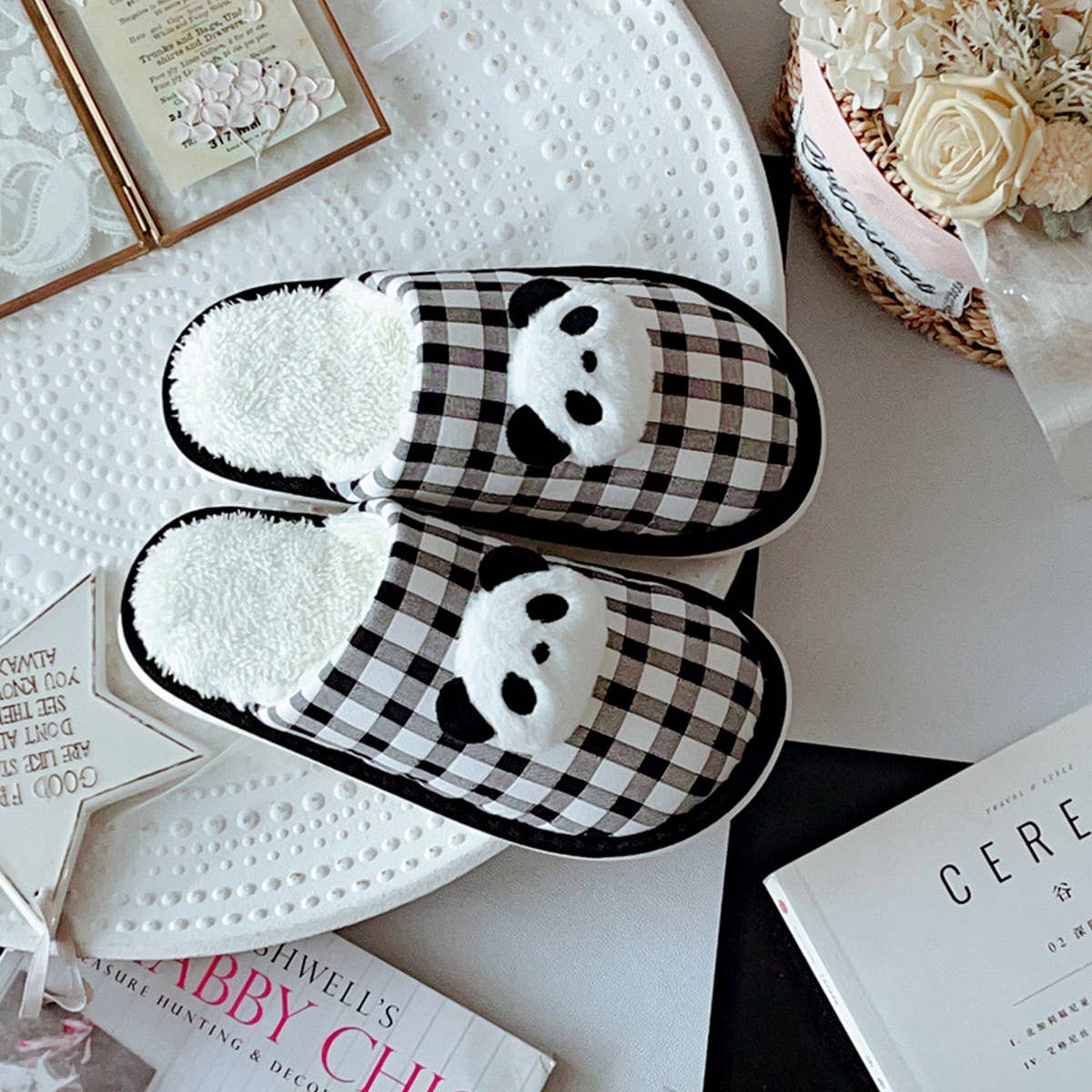 CUTE PANDA COTTON NON SLIP SLIPPERS FOR WOMEN_CWMM2949