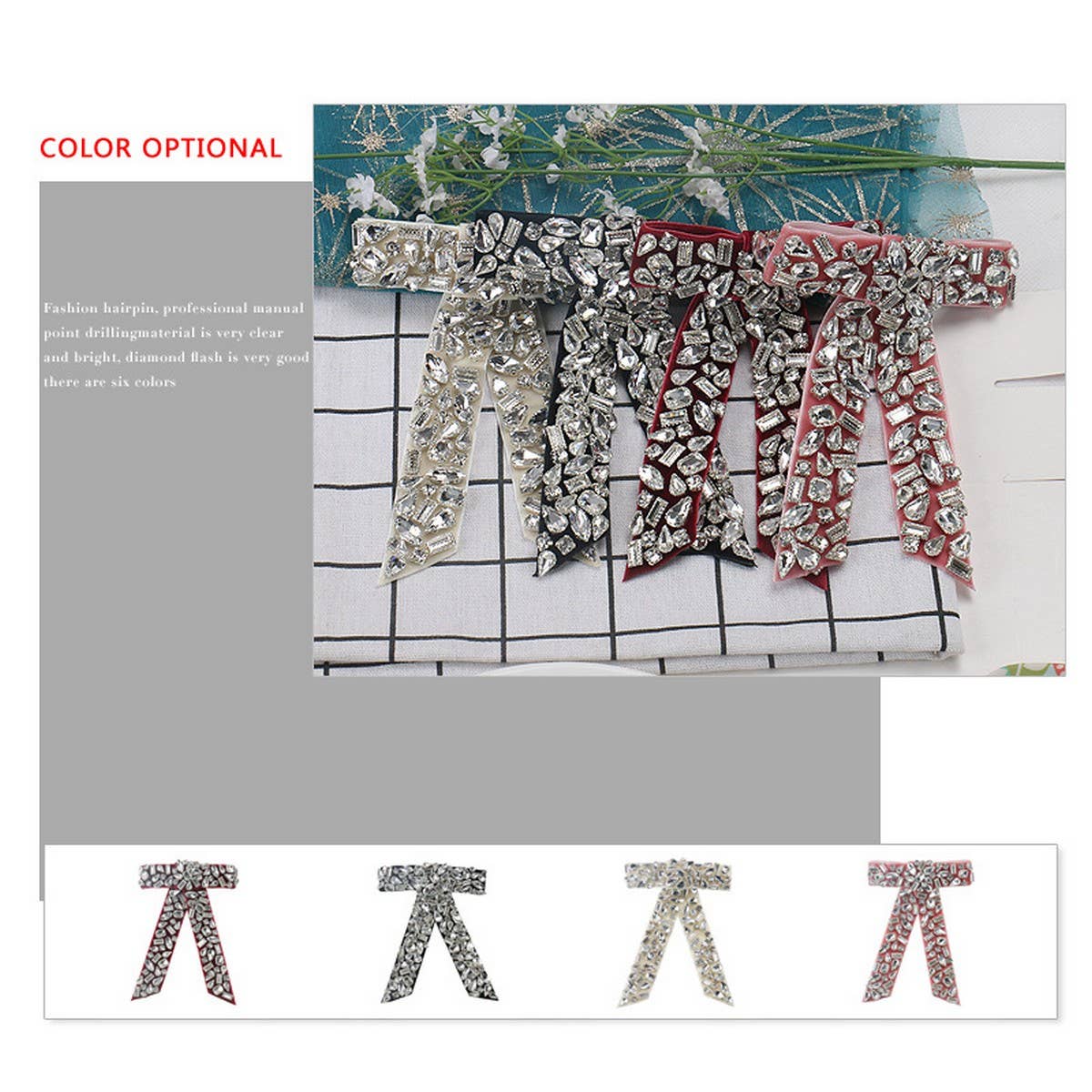 DIAMOND BOW HAIR ACCESSORY TOP CLIP PONYTAIL CLIP_CWAHA4415