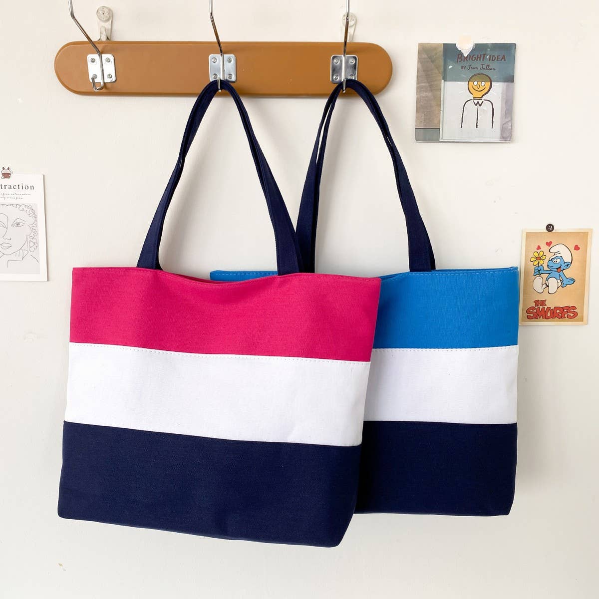 THREE COLOR THICK STRIPED CANVAS TOTE BAG_CWAB1695