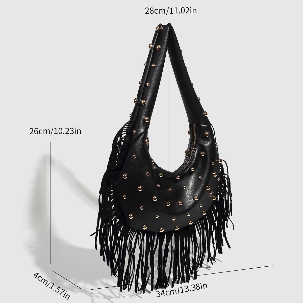 PUNK STUDDED FRINGE SHOULDER BAG FOR WOMEN_CWAB5681