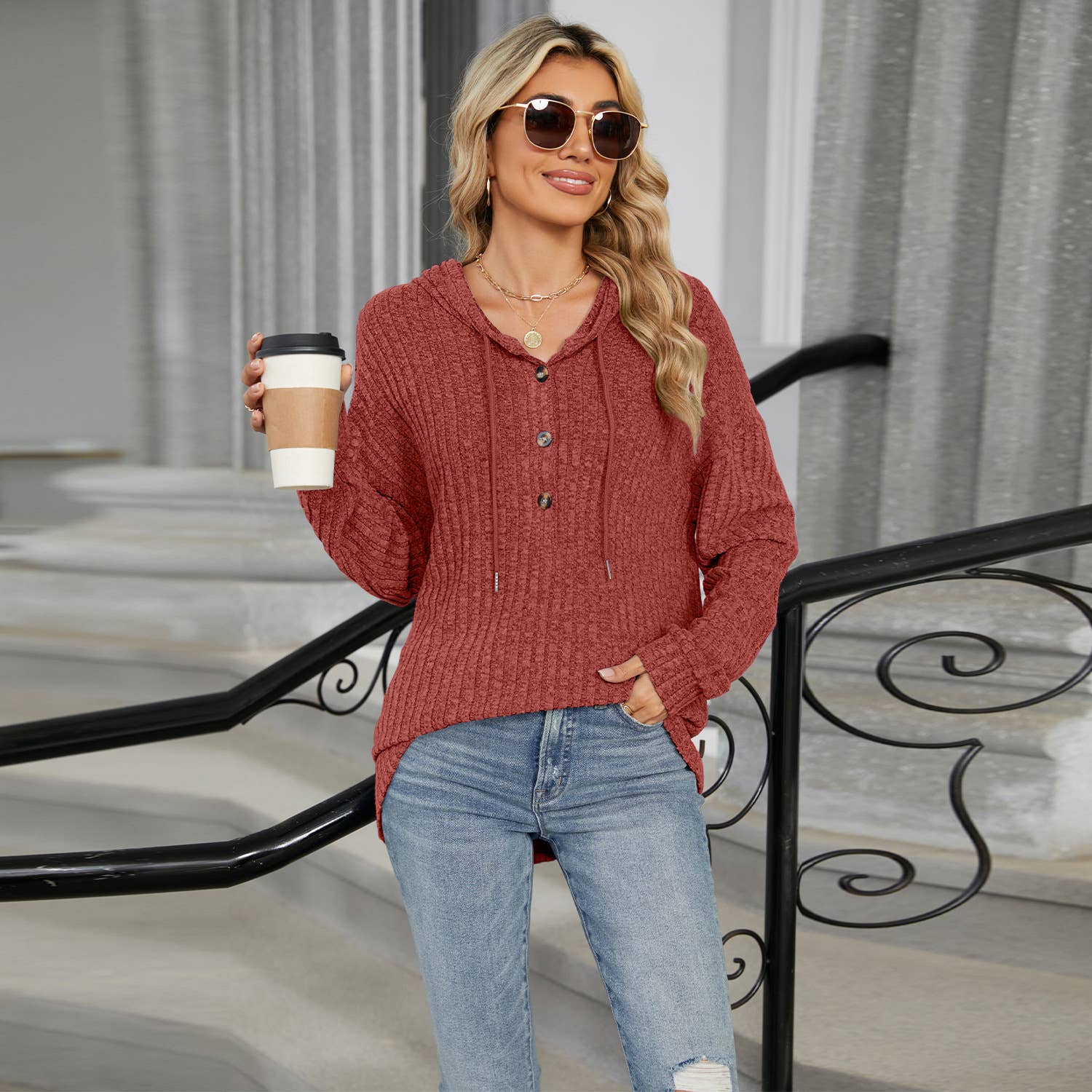 Solid-Color Hooded Loose Long-Sleeved Sweatshirt_Cwtbll4086