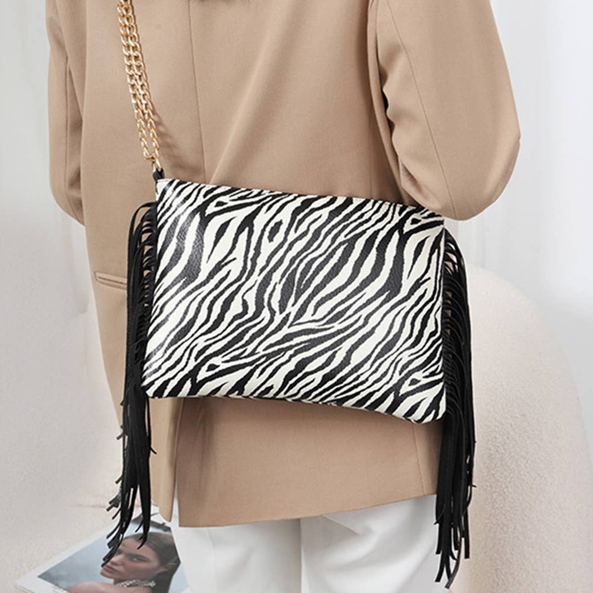 Women Casual Leopard Tassel Shoulder Bag_Cwab0803