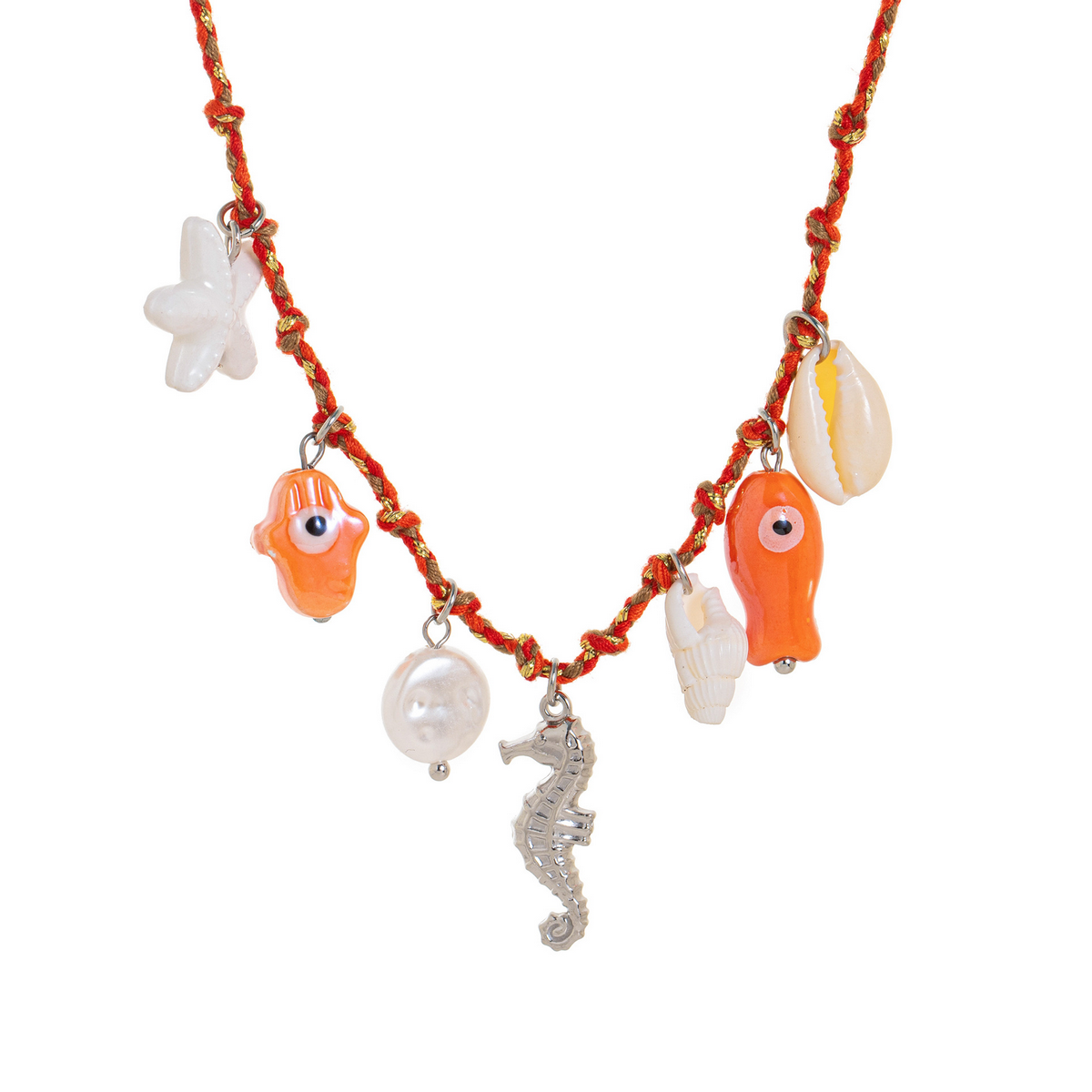 Summer Starfish Pearl Heart Beaded Necklace_Cwaje05574