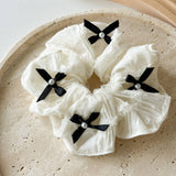 CONTRAST COLOR BOW PEARL LACE HAIR TIE_CWAHA2433