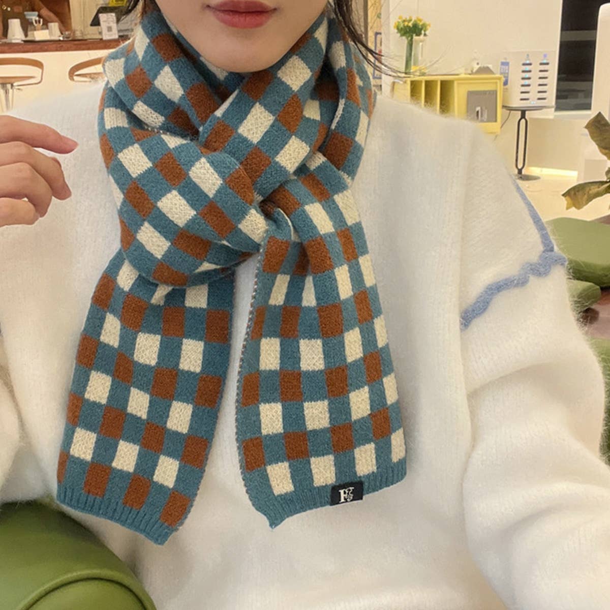 COLORBLOCK CHECKERED KNIT SCARF FOR WOMEN_CWASC1268
