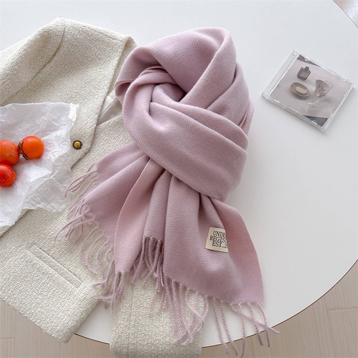 DOUBLE SIDED FAUX CASHMERE SCARF SOLID COLOR SHAWL_CWASC0968