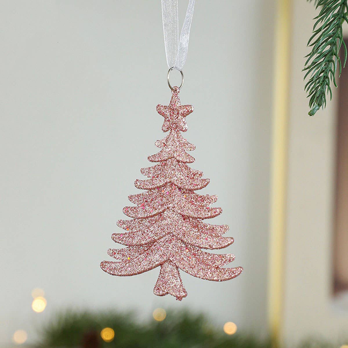 PINK GOLD GLITTER XMAS TREE HANGING DECORATION_CWMM9761