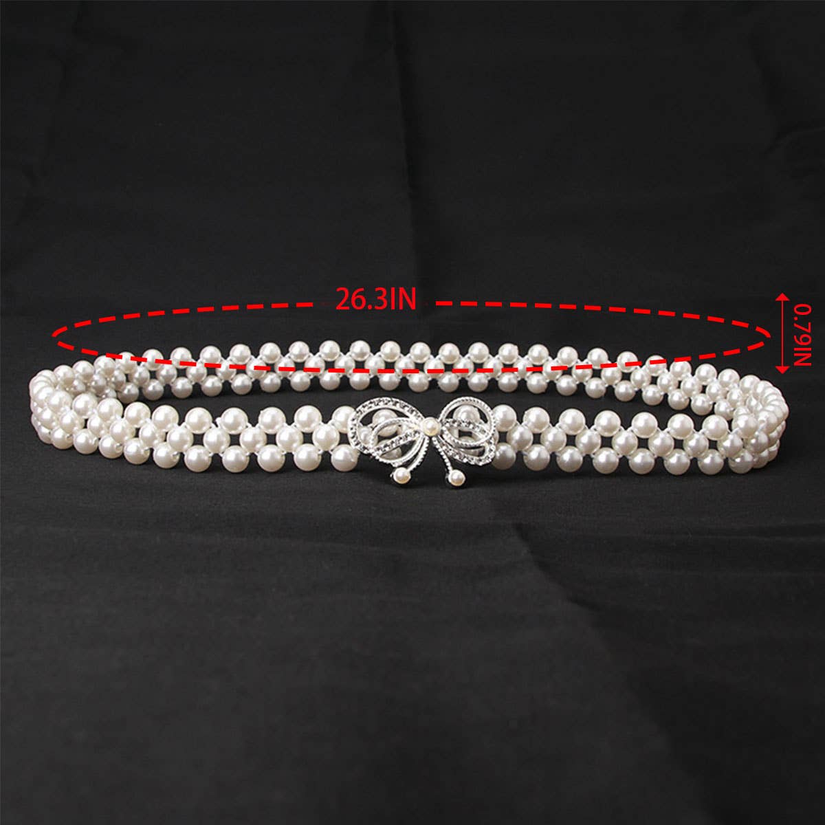 PEARL WOVEN ELASTIC BELT RHINESTONE ALLOY BUCKLES_CWABE0395